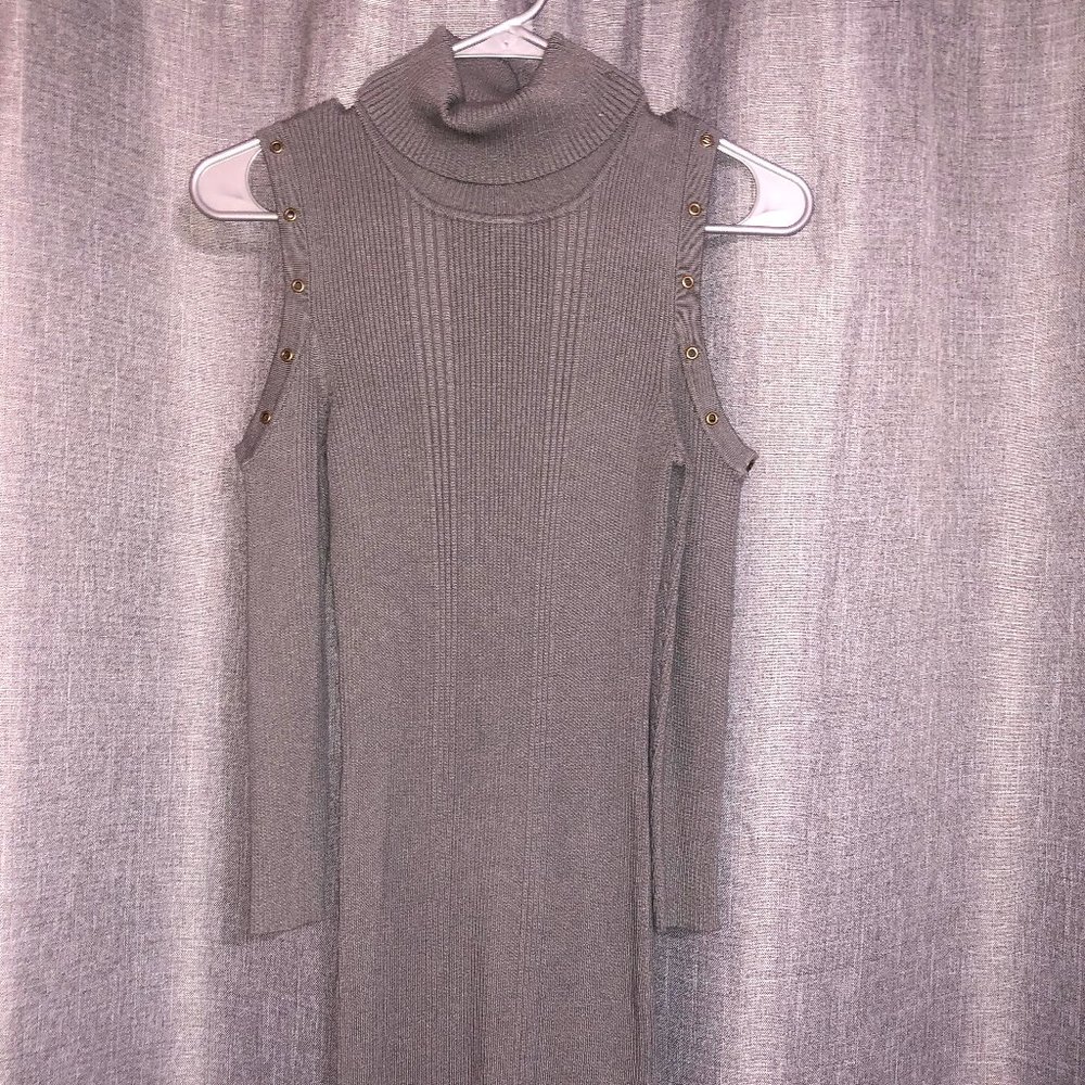 Gray High Neck Open Shoulder Sweater Dress